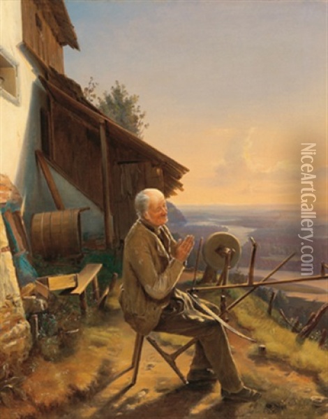 Ave Maria Lauten Oil Painting - Johann Fischbach