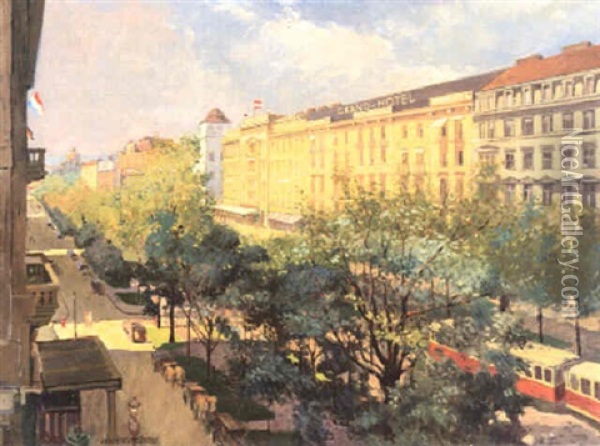 Das Grand-hotel Am Kartnerring Oil Painting - Anton Hans Karlinsky