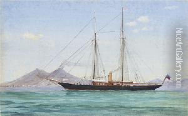 A Royal Yacht Squadron Steam Yacht Passing Naples Oil Painting - Antonio de Simone