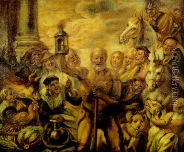 Diogenes Zoekt De Mens Oil Painting - Jacob Jordaens