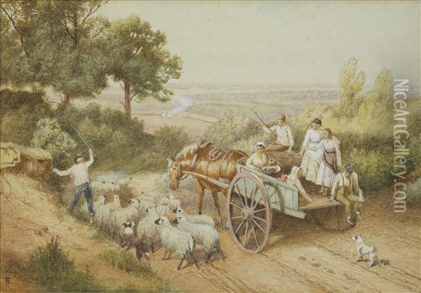 Off To Market Watercolour Heightened With White Bears Oil Painting - Myles Birket Foster