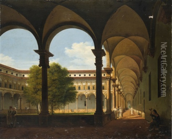 Un Claustro Dell'ospedale Militare Di Sant'ambrogio Oil Painting - Lorenzo Butti