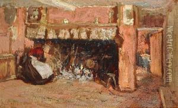 By The Fireside Oil Painting - James Charles