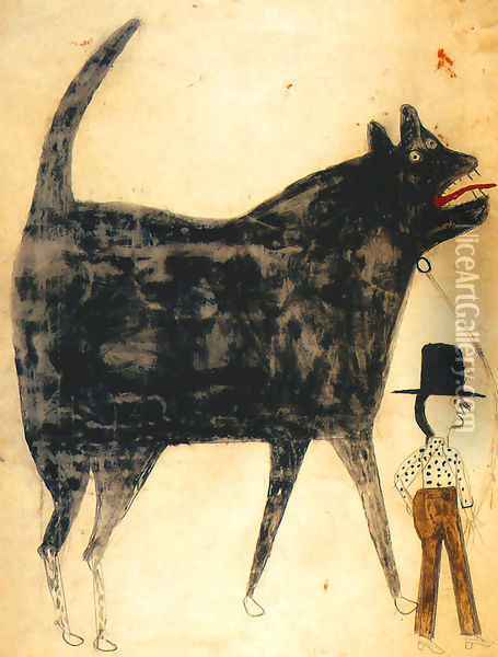 Man and Large Dog Oil Painting - Bill Traylor
