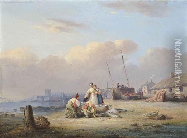 Fishermen Selling Their Wares Oil Painting - Nicholas Matthew Condy