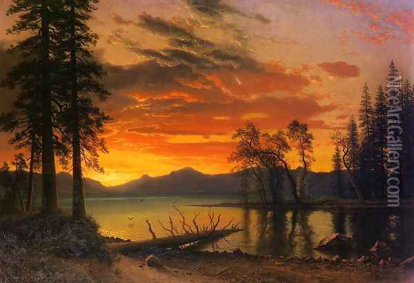 Sunset Over The River Oil Painting - Albert Bierstadt