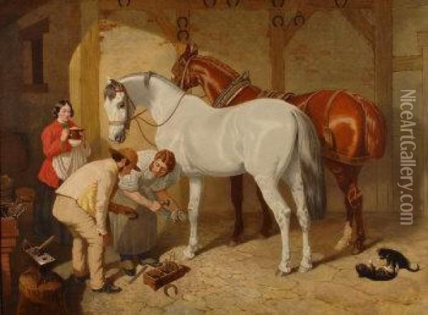 Shoeing The Favourite Oil Painting - John Frederick Herring Snr