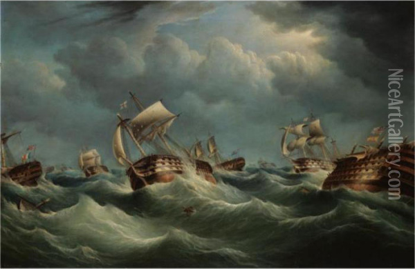 The Storm After The Battle Of Trafalgar Oil Painting - Richard Barnett Spencer