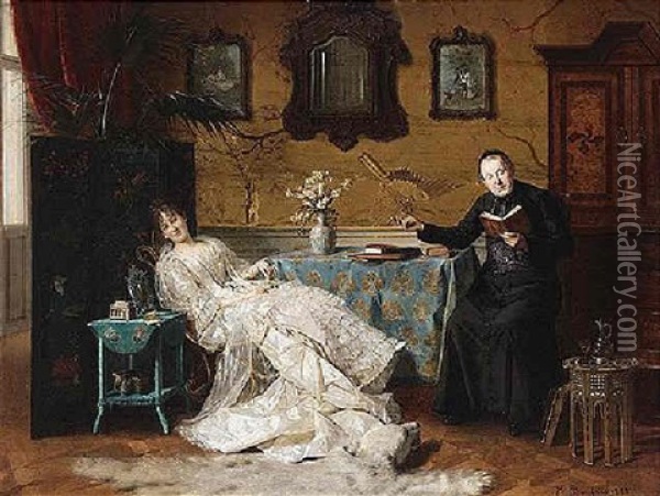 Reading Hour Oil Painting - Hermann Beyfus