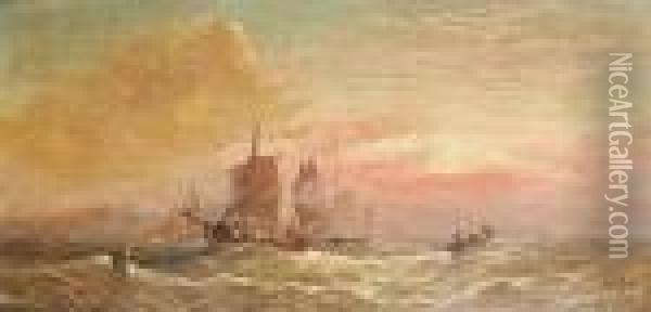 Sunset Off Eastbourne Oil Painting - William A. Thornley Or Thornber