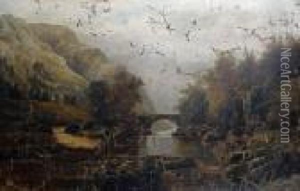 River Landscape Oil Painting - William Mellor
