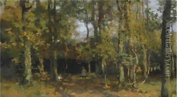 A Girl In The Woods Near A Barn Oil Painting - Willem Bastiaan Tholen