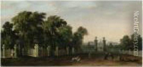 Veduta Di Una Villa Con Parco E Figure Oil Painting - Francesco Zanin