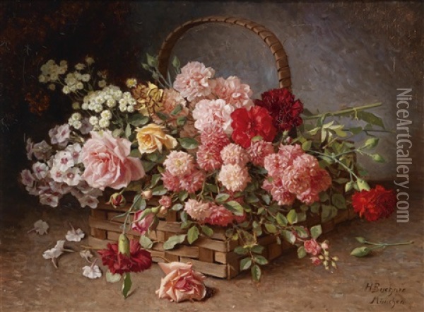 Ein Korb Voll Rosen Und Nelken Oil Painting - Hans Buchner