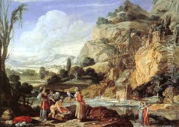 Landscape with the Finding of Moses Oil Painting - Bartholomeus Breenbergh