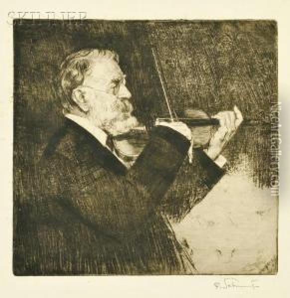 Violinist From The Joachim Quartet Oil Painting - Ferdinand Schmutzer