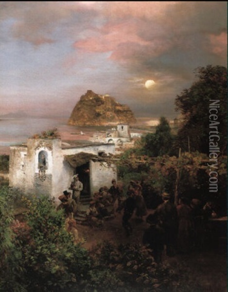 Belebte Neapolitanische Trattoria Oil Painting - Oswald Achenbach