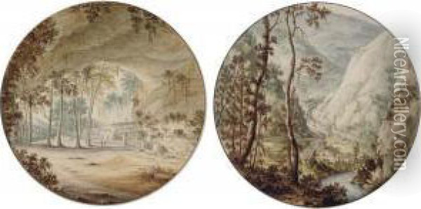 A Wooded Landscape Seen From A Cavern Oil Painting - Jan I van Call
