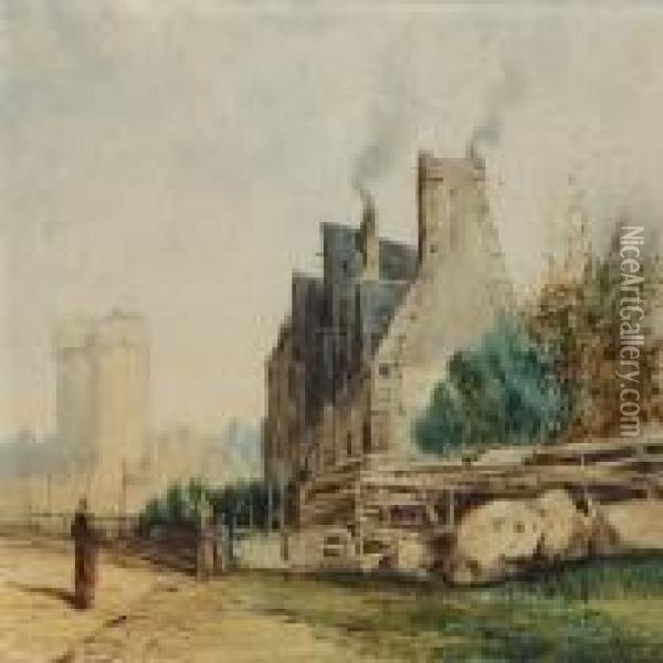 Country Urban Life By A Castle Oil Painting - Jules Achille-Noel