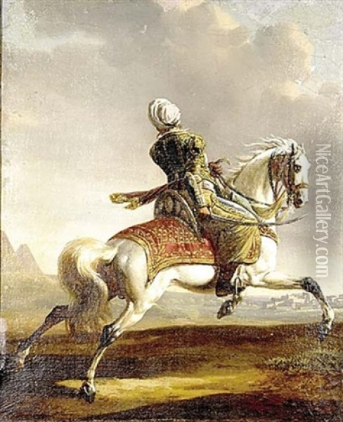 Orientalist Stallion And Rider Oil Painting - Eugene Delacroix