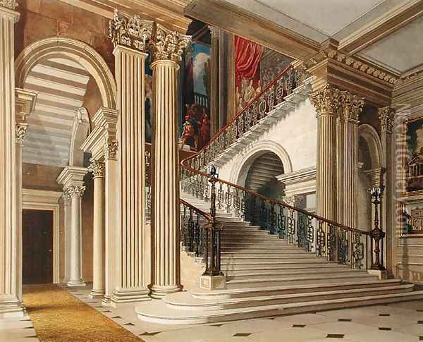 Stair Case, Buckingham House, from 'The History of the Royal Residences' Oil Painting - Richard Cattermole