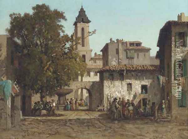 The town square Oil Painting - Fabius Germain Brest