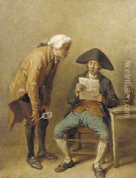 Two gentlemen reading a letter Oil Painting - Jean-Baptiste Madou