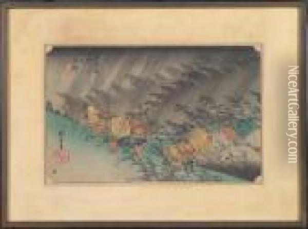 Tokaido Road Station 46 Shona Woodblock Print. Oil Painting - Utagawa or Ando Hiroshige