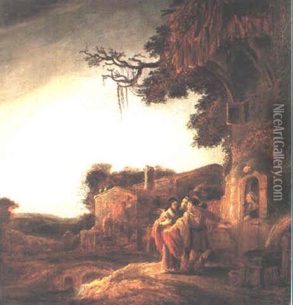 Christ's Arrival At The House Of Emmaus Oil Painting - Govaert Flinck