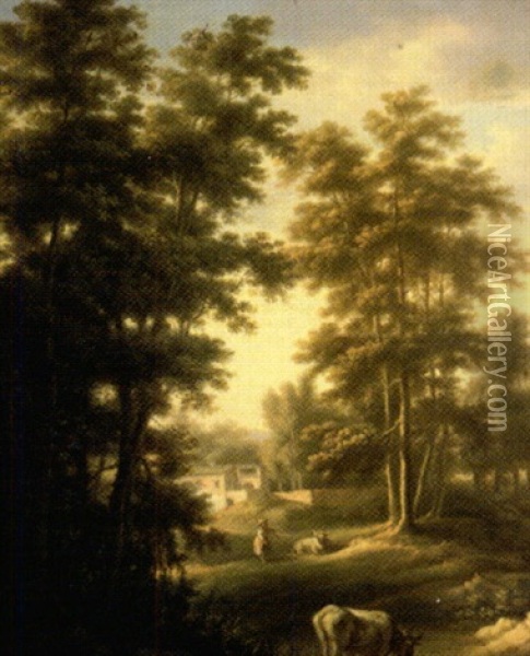 Bergere Et Son Troupeau Dans Un Paysage Oil Painting - Hendrik Jan Augustyn Leys