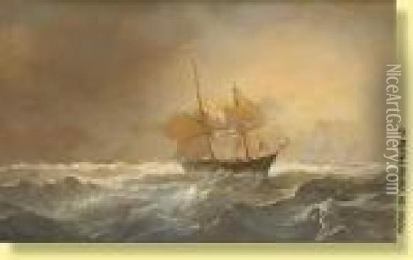 Voilier Fuyant L'orage Oil Painting - Jean Baptiste Henri Durand-Brager