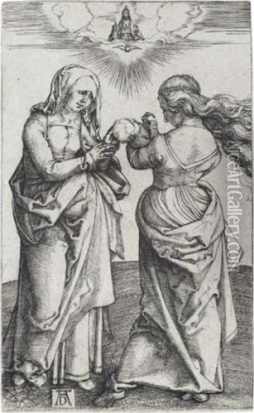 The Virgin With The Infant Christwith St Anne (b.29; M., Holl.43) Oil Painting - Albrecht Durer