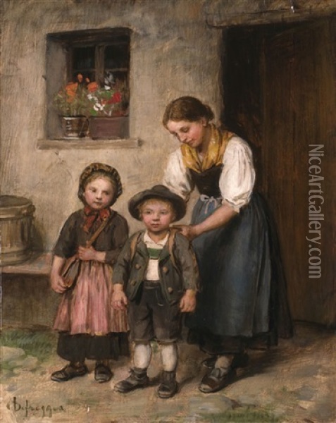 Vor Dem Schulgang Oil Painting - Franz Von Defregger
