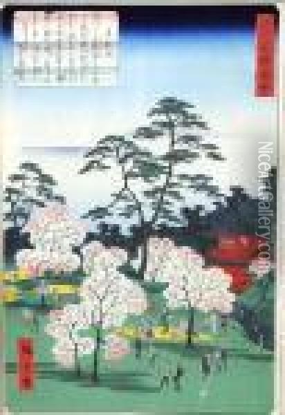 Sakura Oil Painting - Utagawa or Ando Hiroshige