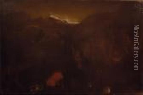 Paesaggio Con Contadini, Armenti E Capanna Oil Painting - Leandro Bassano