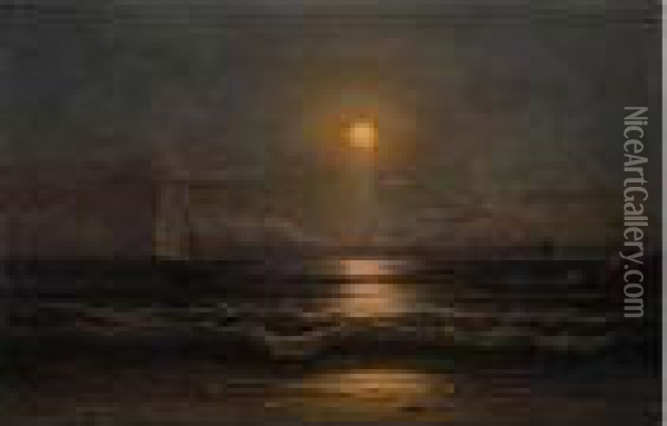 Sailing By Moonlight Oil Painting - Martin Johnson Heade