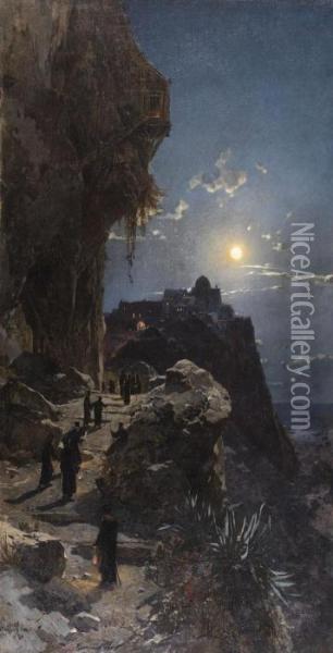 Nachtlicher Aufstieg Am Berge Athos Oil Painting - Hermann David Salomon Corrodi