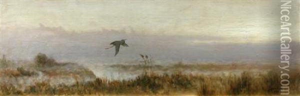 A Heron In Flight Oil Painting - Robert Farren