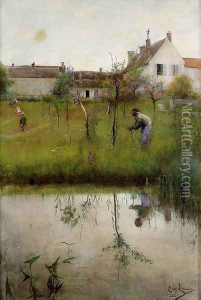 The Old Man and the New Trees Oil Painting - Carl Larsson