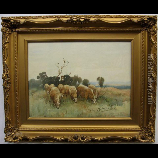 Grazing Sheep Oil Painting - Frederick Charles Vipont Ede