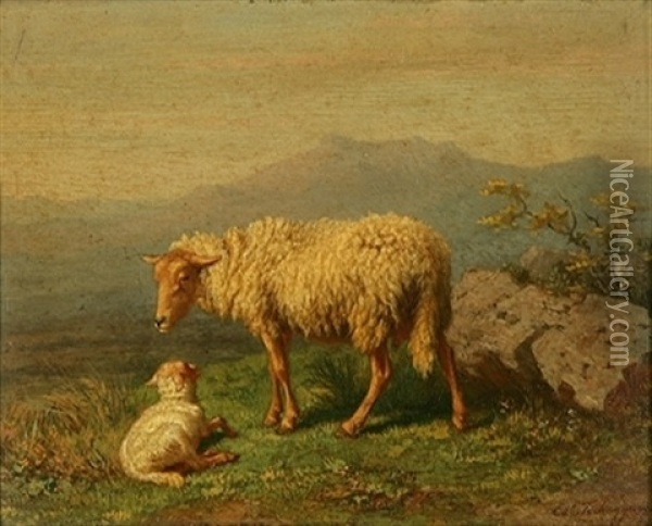 Mouton Et Brebis Oil Painting - Edmond Tschaggeny