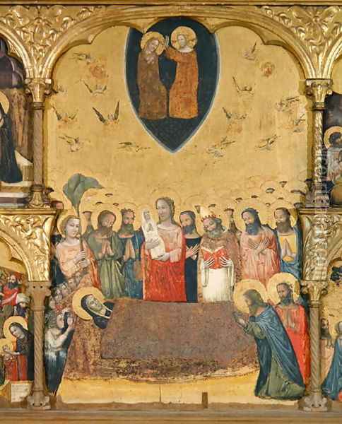 Polyptych of the Dormition of the Virgin, detail of the Dormition and Coronation Oil Painting - Jacopino di Francesco Pseudo