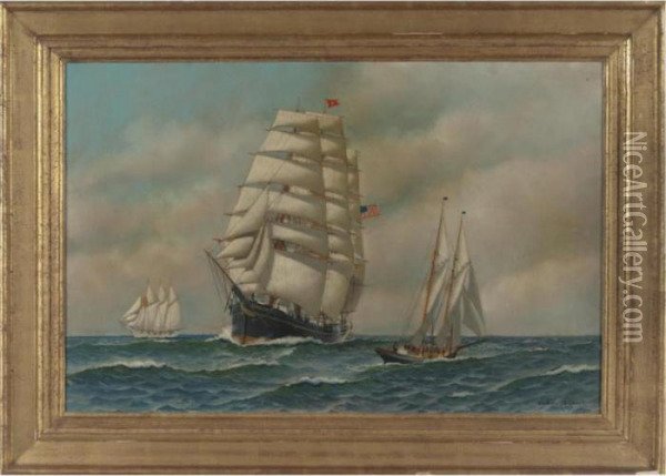 A Three Masted Ship With Smaller Craft Oil Painting - Antonio Nicolo Gasparo Jacobsen