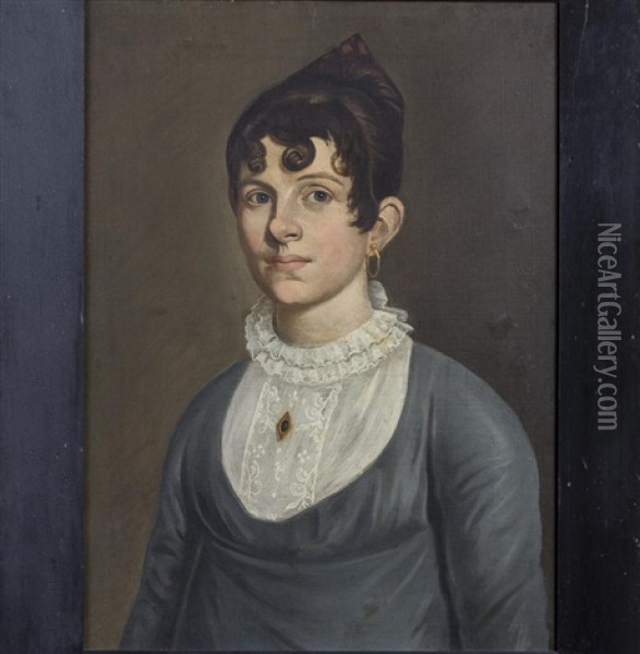 Pair Of Portraits Of A Young Lady And Gentleman From Newburyport, Massachusetts Oil Painting - William Jennys