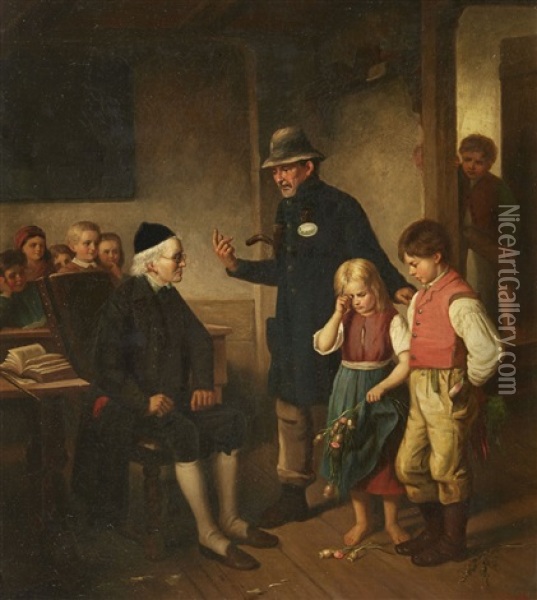 Before The Schoolmaster Oil Painting - John Burr