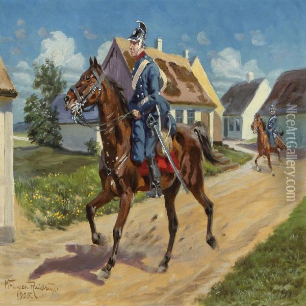 Dragoons On Horseback Oil Painting - Karl Frederik Hansen-Reistrup