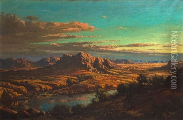 Landscape At Sunset Oil Painting - Tinus de Jongh