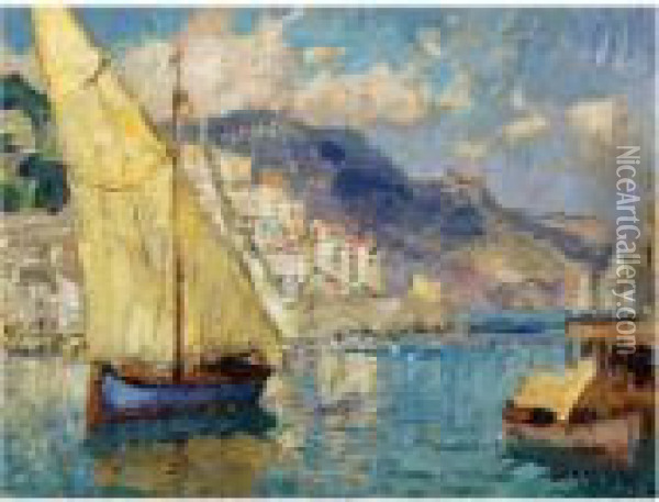 Boats, Amalfi Oil Painting - Konstantin Ivanovich Gorbatov