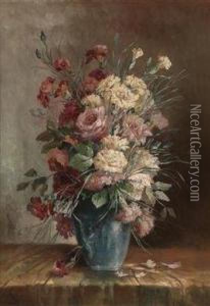 Carnations In A Vase Oil Painting - Karl Vikas