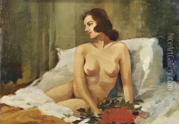 Studio Di Nudofemminile Oil Painting - Amighetto Amighetti